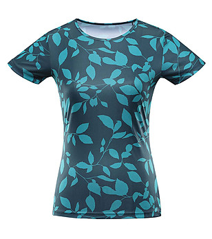 Дамска тениска в цвят петрол с ефектен тюркоазен принт Quatra снимка