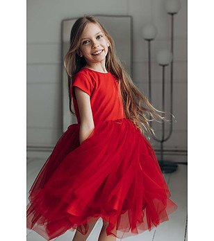 Червена детска рокля с тюл Nona снимка