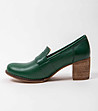 Зелени дамски кожени обувки на ток Sandrа-4 снимка
