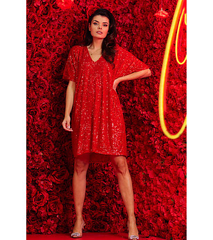 Къса червена рокля с пайети Ramona снимка