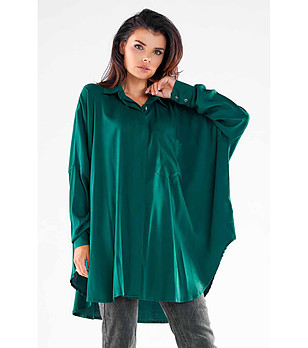 Овърсайз дамска риза в тъмнозелен нюанс Nora снимка