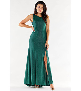 Дълга ефектна рокля с брокатен ефект Tonika в зелен нюанс снимка