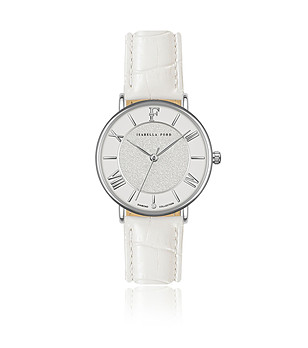 Сребрист дамски часовник с бяла кожена каишка Anatola снимка