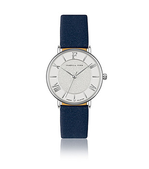 Сребрист дамски часовник със синя кожена каишка Anatola снимка