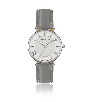Сребрист дамски часовник със сива кожена каишка Anatola снимка