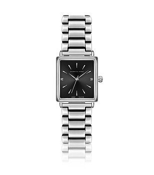 Сребрист дамски часовник с черен циферблат Ledora снимка