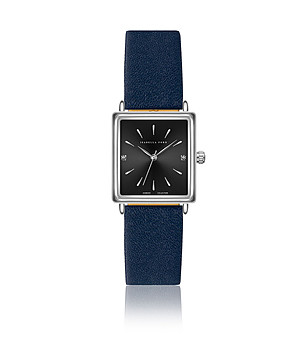 Сребрист часовник със синя кожена каишка Sobella снимка