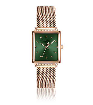 Розовозлатист дамски часовник със зелен циферблат и ефектна верижка Fiona снимка