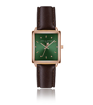 Дамски часовник с кафява каишка и зелен циферблат Tina снимка