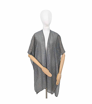 Ефирен шал-пончо в сиво и златисто Tara снимка