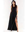 Дълга ефектна рокля в черен цвят с брокатен ефект Hamana-4 снимка