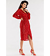 Ефектна рокля в червен нюанс обшита с пайети Kamelia-3 снимка
