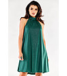 Ефектна трапецовидна рокля в зелен нюанс с брокатен ефект-2 снимка