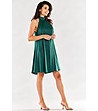 Ефектна трапецовидна рокля в зелен нюанс с брокатен ефект-3 снимка