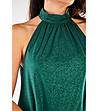 Ефектна трапецовидна рокля в зелен нюанс с брокатен ефект-4 снимка