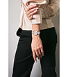 Розовозлатист дамски часовник с бяла кожена каишка Nevinа-1 снимка