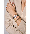 Розовозлатист дамски часовник с черна кожена каишка Nevinа-1 снимка
