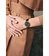 Златист часовник със зелен циферблат и черна каишка Ledora-1 снимка