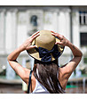 Дамска шапка в бежово с черна лента Patrycia-2 снимка