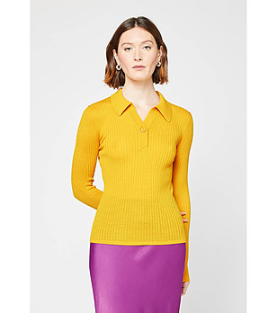 Дамски жълт вълнен пуловер Ness снимка