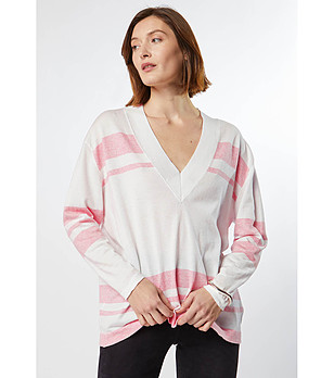 Дамски памучен пуловер в екрю и розово Ksenia снимка