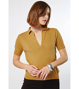 Памучна дамска блуза в цвят охра Gizela снимка