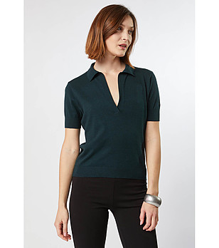 Памучна дамска блуза в тъмнозелено Gizela снимка