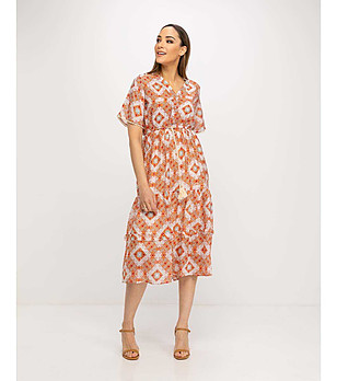 Рокля с принт в оранжево и бяло Netty снимка