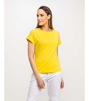 Памучна дамска жълта тениска снимка