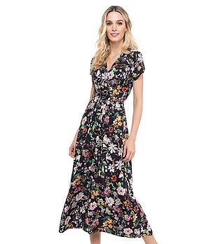 Дълга черна рокля с флорален принт Aurora снимка