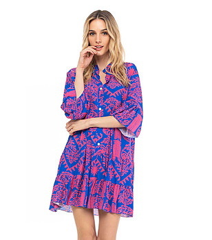 Рокля в синьо и розово с фигурален принт Adelaide снимка