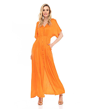 Дълга оранжева рокля с естествена коприна Biana снимка