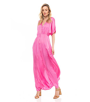 Дълга розова рокля с естествена коприна Lilia снимка