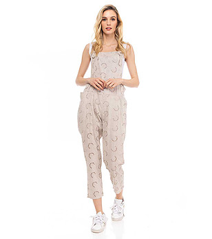 Бежов памучен дамски гащеризон от английска дантела снимка