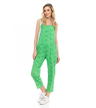 Зелен памучен дамски гащеризон от английска дантела снимка