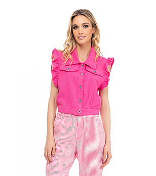 Цикламен памучен дамски елек с къдрички снимка