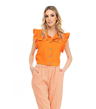 Оранжев дамски елек с къдрички снимка