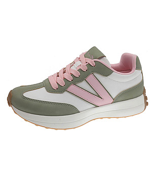 Дамски маратонки в бяло, зелено и розово снимка