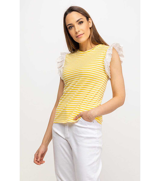 Памучен топ на райе в жълто и бяло снимка