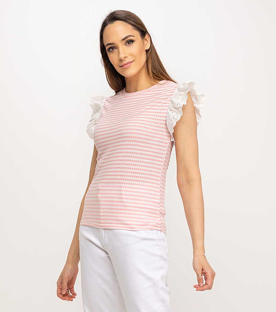 Памучен топ на райе в жълто и розово снимка