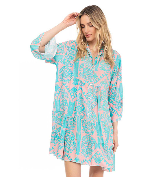 Oversize рокля в розово и тюркоаз с принт Adelaide снимка