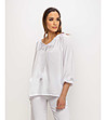 Oversize сатенена бяла дамска блуза-0 снимка
