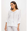 Oversize сатенена бяла дамска блуза-3 снимка