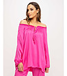 Oversize сатенена розова дамска блуза-2 снимка
