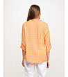 Памучна дамска блуза на каре в оранжево и бяло-1 снимка