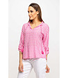 Памучна дамска блуза на каре в розово и бяло-0 снимка