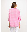 Памучна дамска блуза на каре в розово и бяло-1 снимка