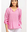 Памучна дамска блуза на каре в розово и бяло-2 снимка