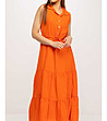 Ленена рокля без ръкави в оранжево Aurora-3 снимка
