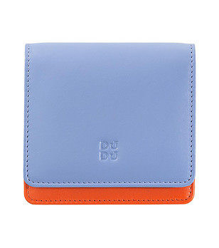 Кожен малък портфейл в синьо и оранжево Flores снимка